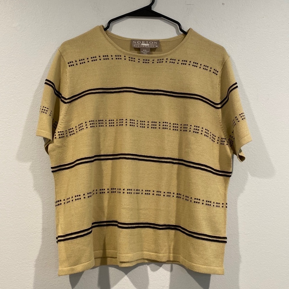 Norton Petite McNaughton - Tan and Black Patterned Crop Top - Size Petite XL